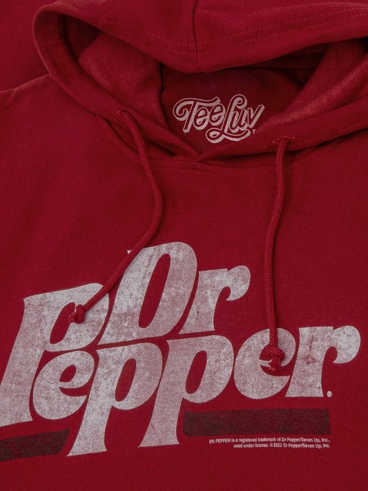 Dr Pepper Distressed Logo Pullover Hooded Sweatshirt Hoodie Red