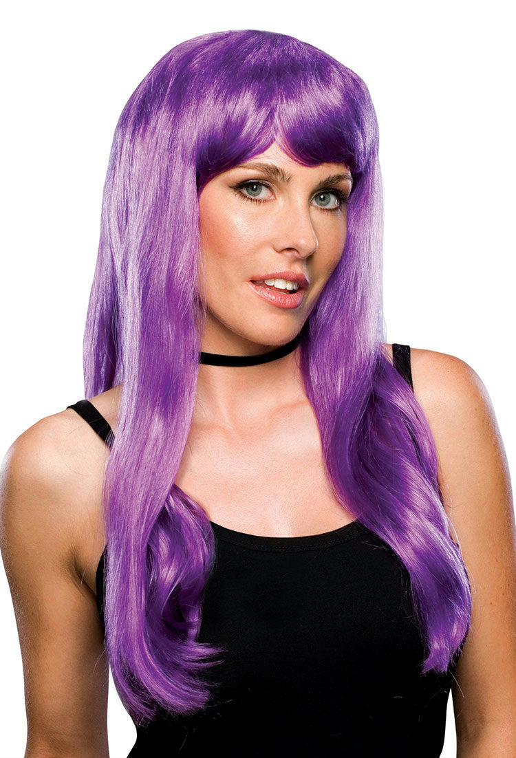 Violet Purple Long Glamour Costume Wig with Bangs