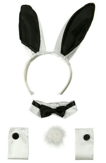 Sexy Black and White Bunny Ears Tail Collar Cuffs Costume Accessory Kit