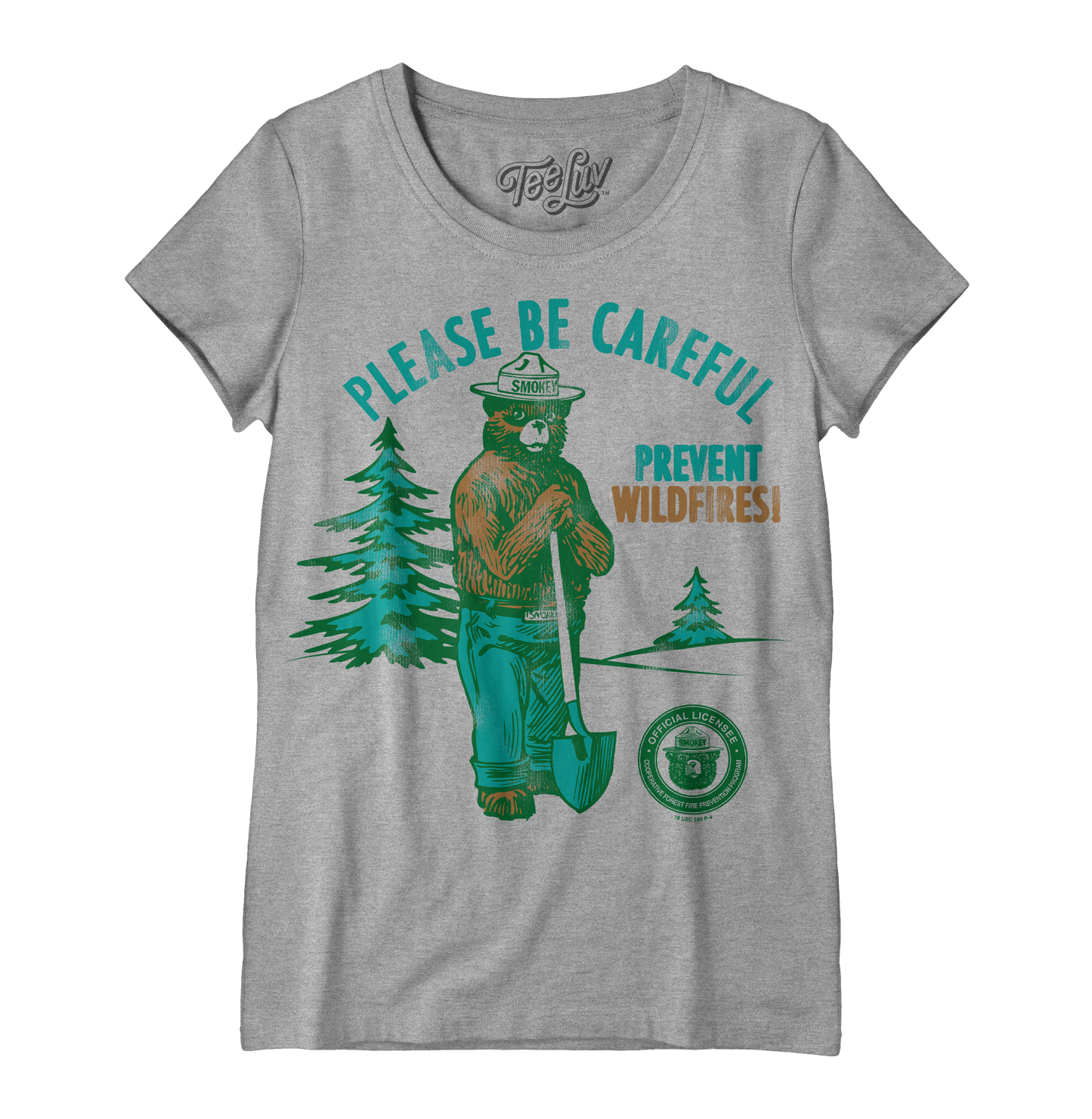 Smokey Bear Please Be Careful Prevent Wildfires  Women's Scoopneck Womens T Shirt Gray