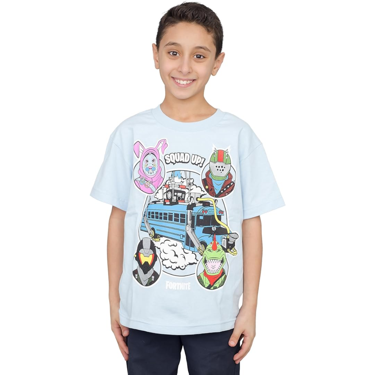 Fortnite Bus Crew Light Blue Youth T Shirt