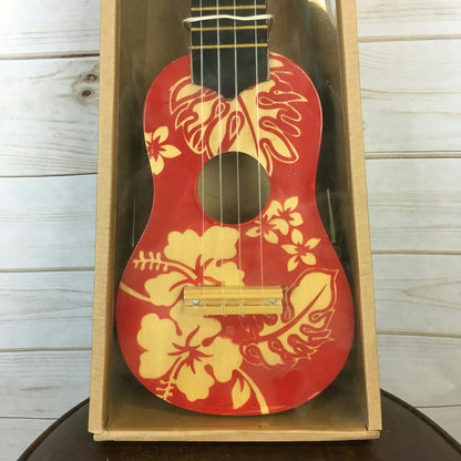 18" Wooden Ukulele Red Floral Hawaiian Print Tropical Party Accessory