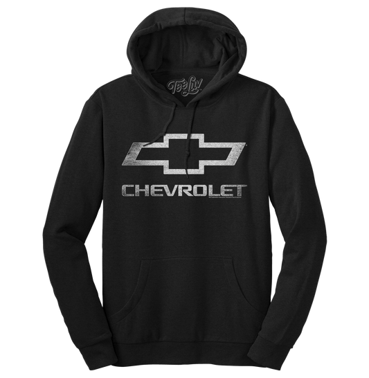 Chevrolet Logo Pullover Hooded Fleece Sweatshirt Hoodie Black