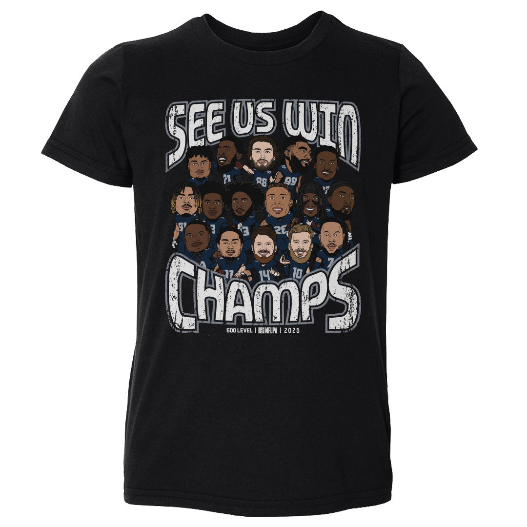 Seattle Football 2025 Champs Cartoon WHT