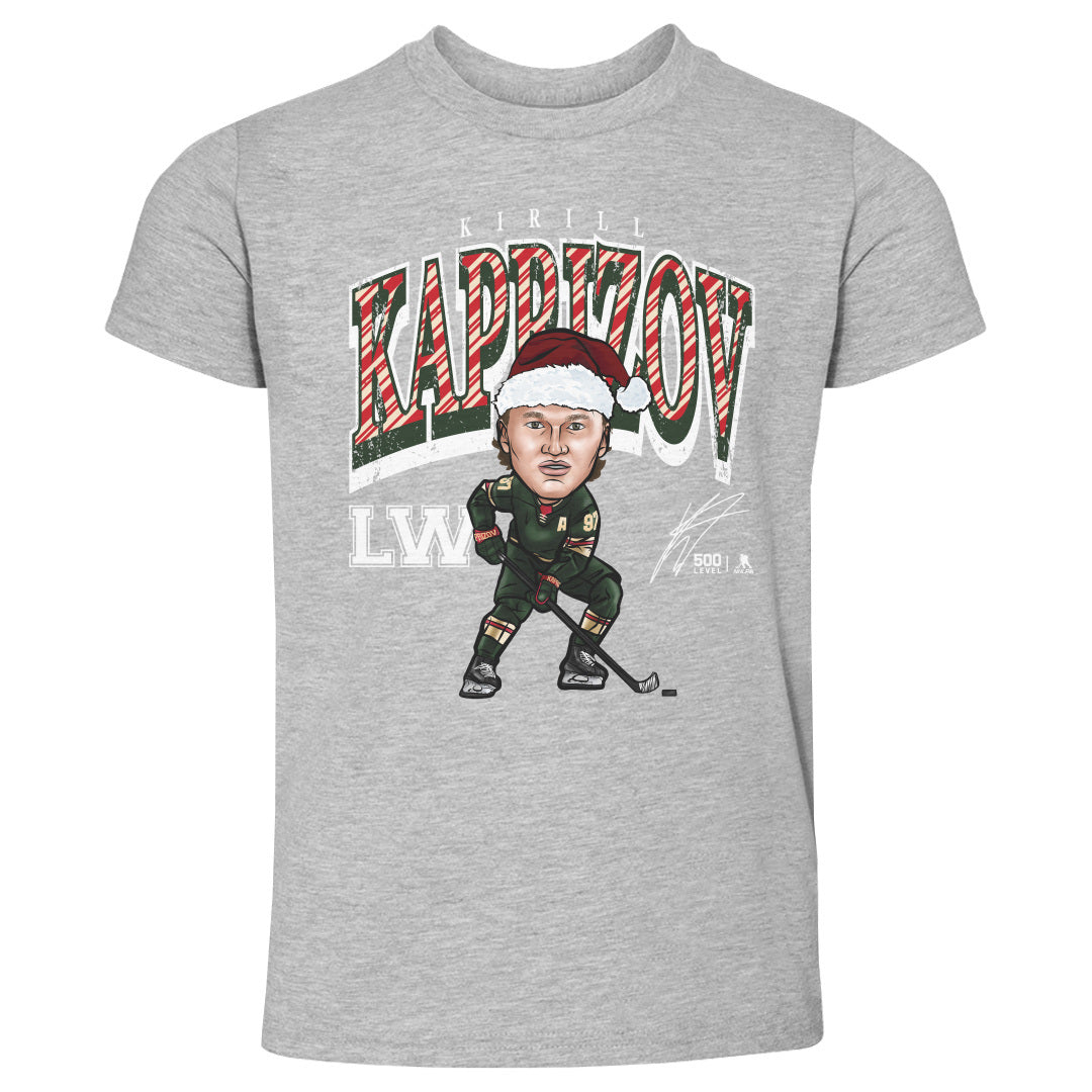Kirill Kaprizov Minnesota Cartoon Santa Hat WHT