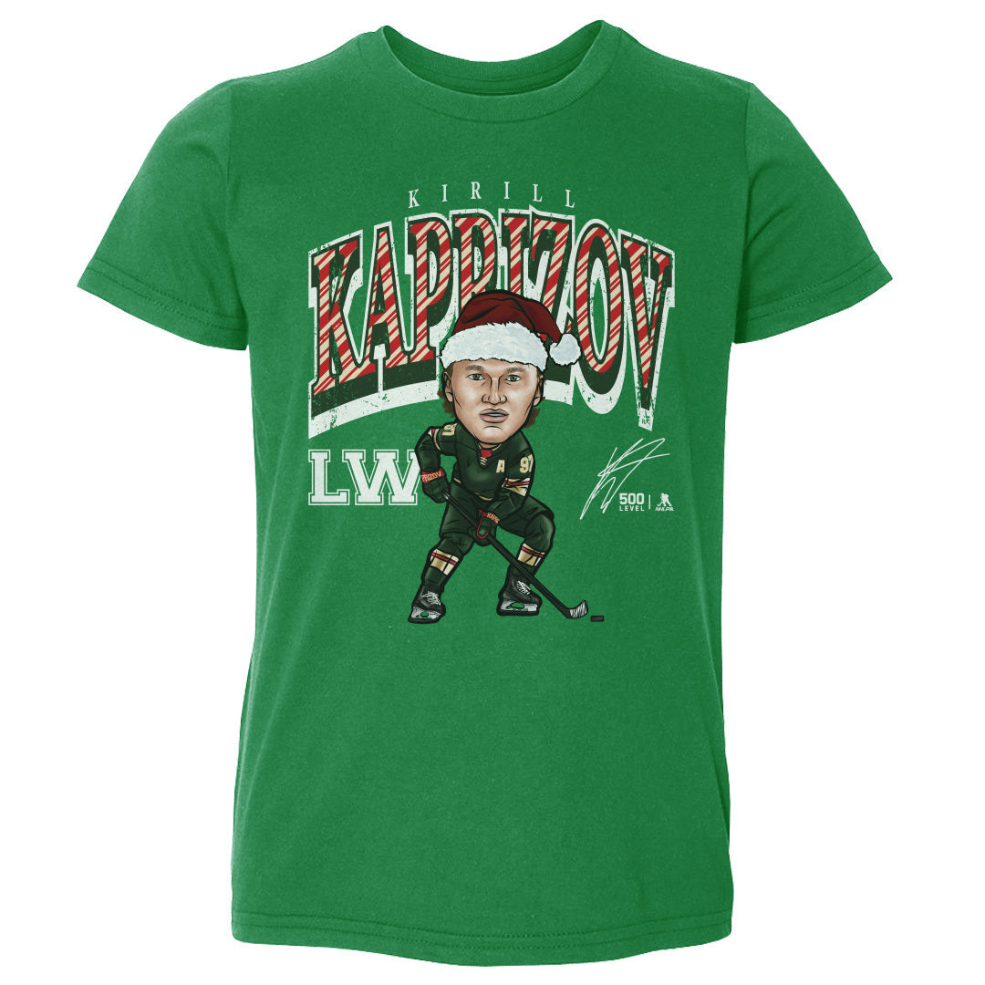 Kirill Kaprizov Minnesota Cartoon Santa Hat WHT