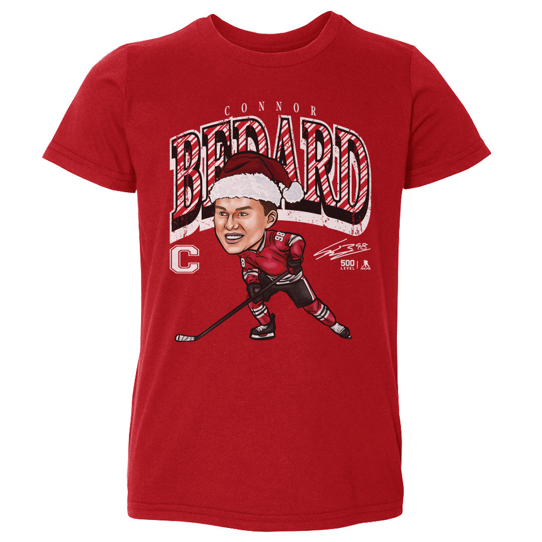 Connor Bedard Chicago Cartoon Santa Hat WHT