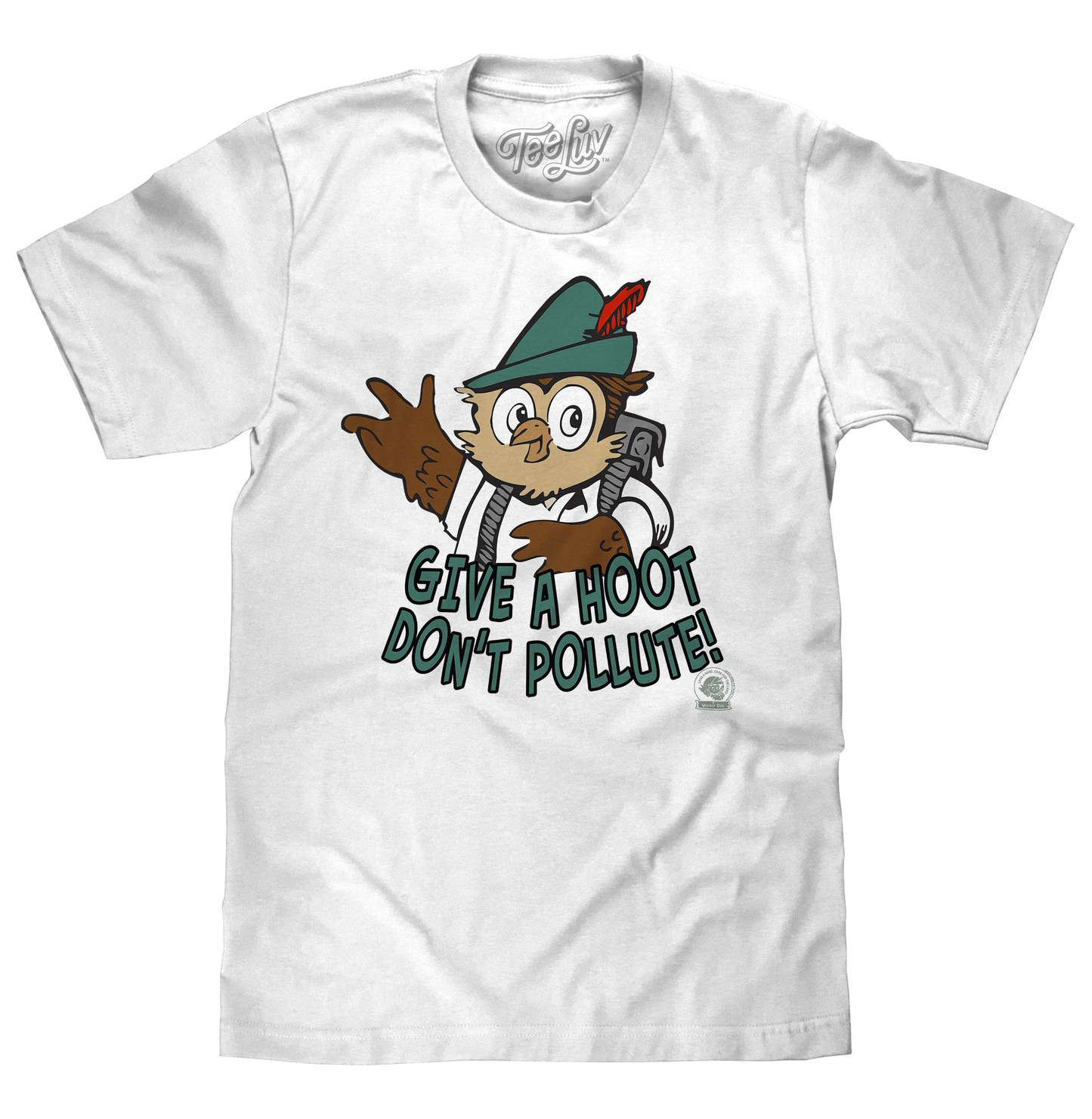 Woodsy Owl Give a Hoot Don't Pollute on Recycled Mens T Shirt White