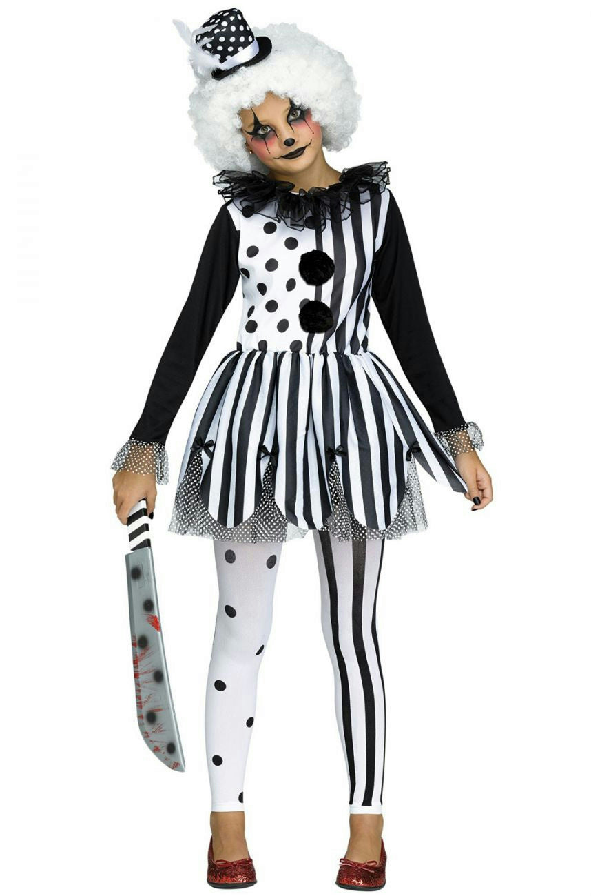 Black White Girls Killer Clown Costume Child