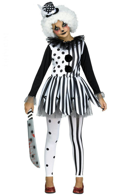 Black White Girls Killer Clown Costume Child