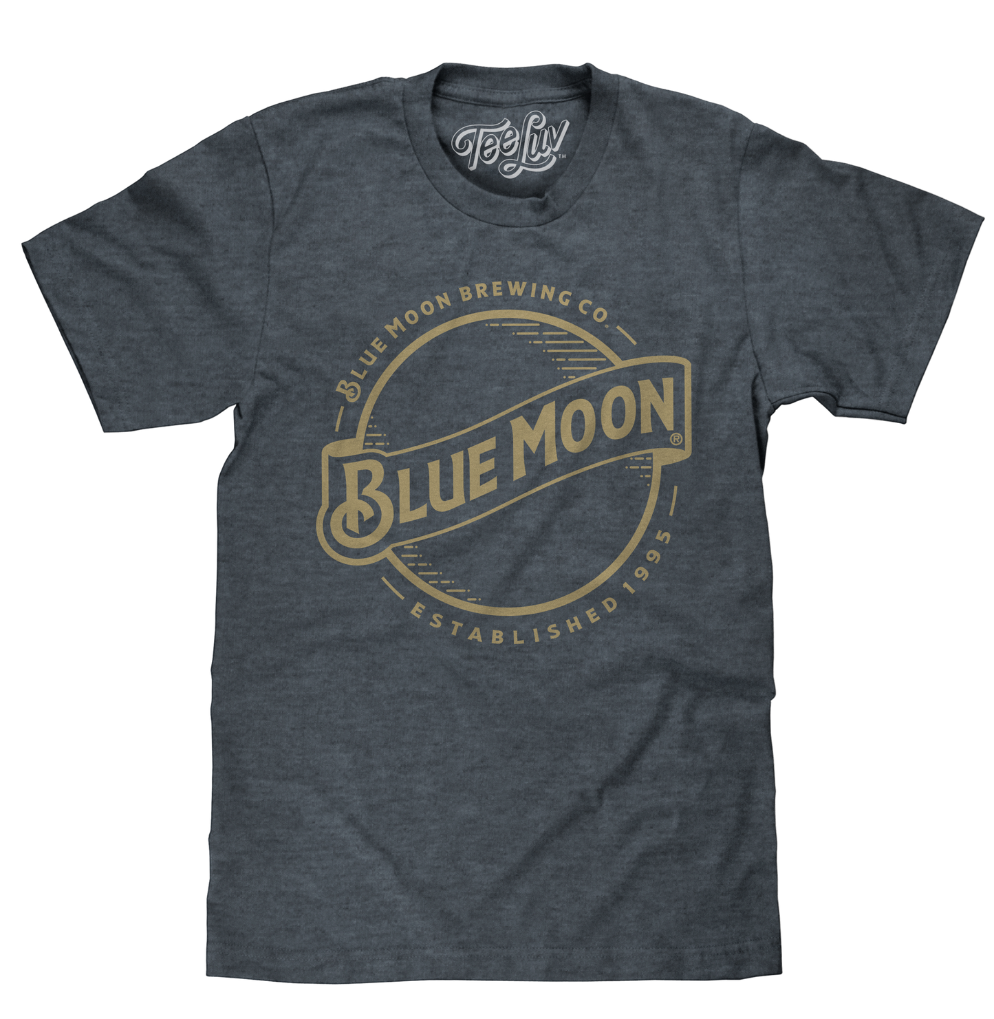 Blue Moon Gold Print Logo Mens T Shirt Indigo