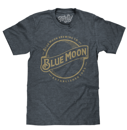 Blue Moon Gold Print Logo Mens T Shirt Indigo