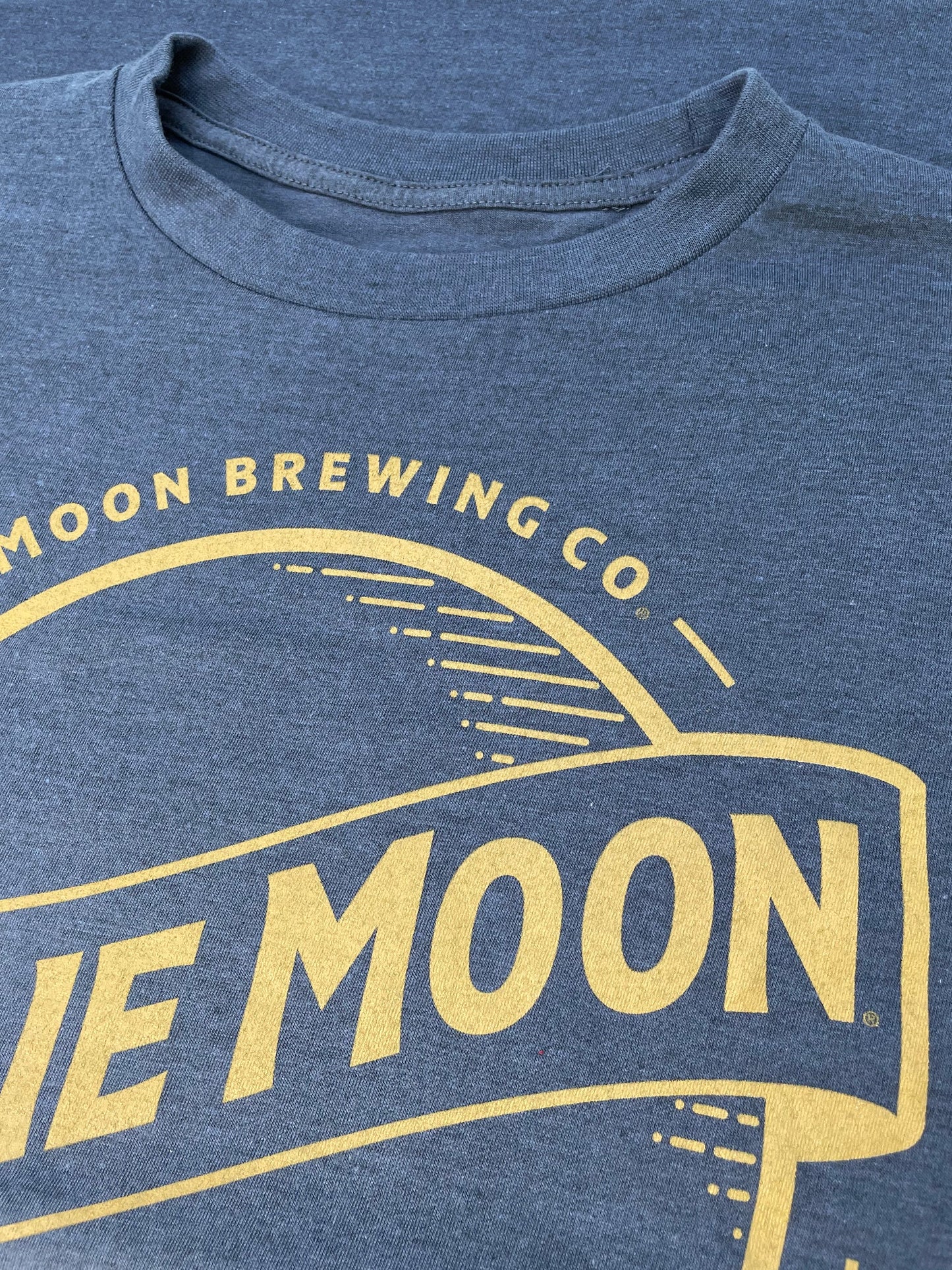 Blue Moon Gold Print Logo Mens T Shirt Indigo