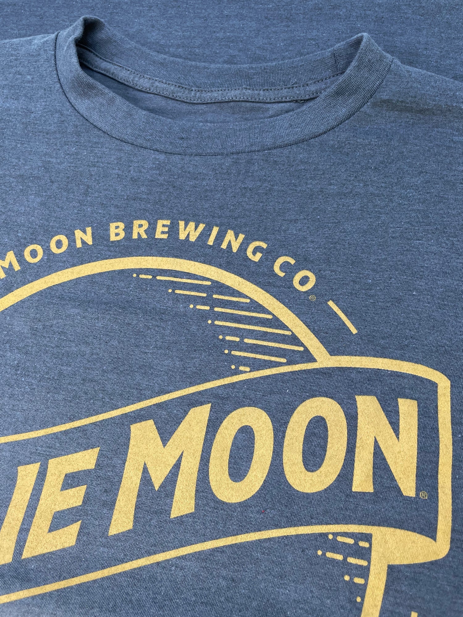 Blue Moon Gold Print Logo Mens T Shirt Indigo