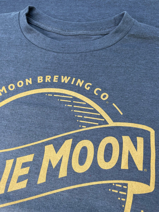 Blue Moon Gold Print Logo Mens T Shirt Indigo