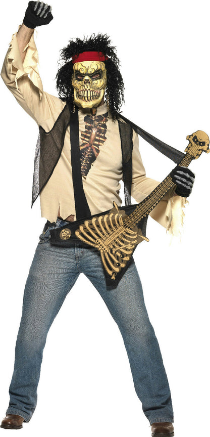 Zombie Rocker Skeleton Adult Dad Costume Bone Guitar and Mask Medium