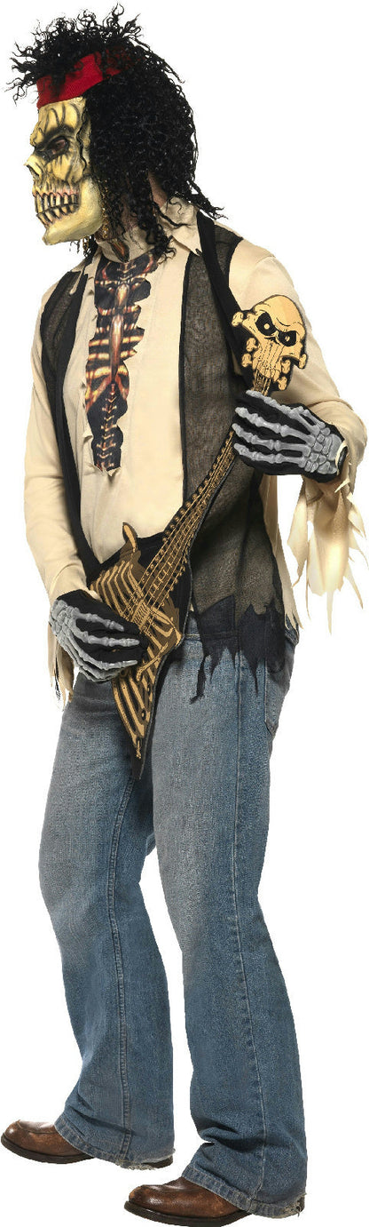Zombie Rocker Skeleton Adult Dad Costume Bone Guitar and Mask Medium