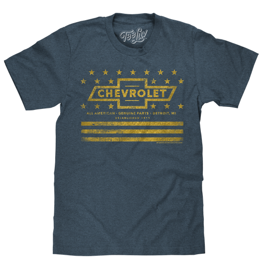 Chevrolet Yellow Stars & Stripes Mens T Shirt Gray