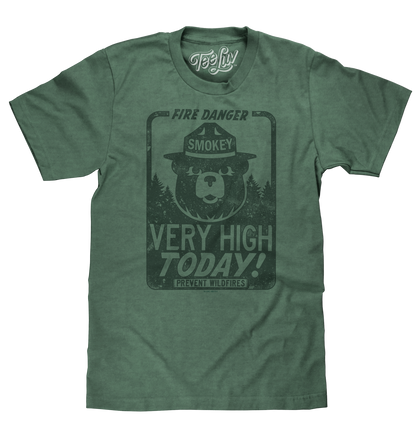 Smokey Bear "Fire Danger Very High Today" Mens T Shirt Green