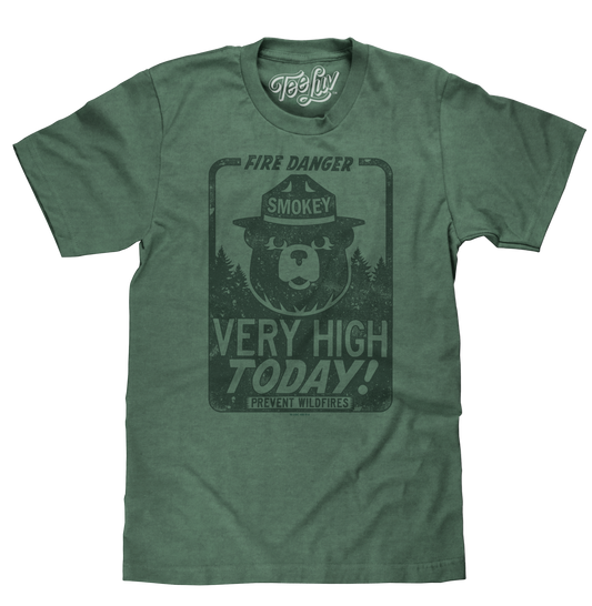 Smokey Bear "Fire Danger Very High Today" Mens T Shirt Green