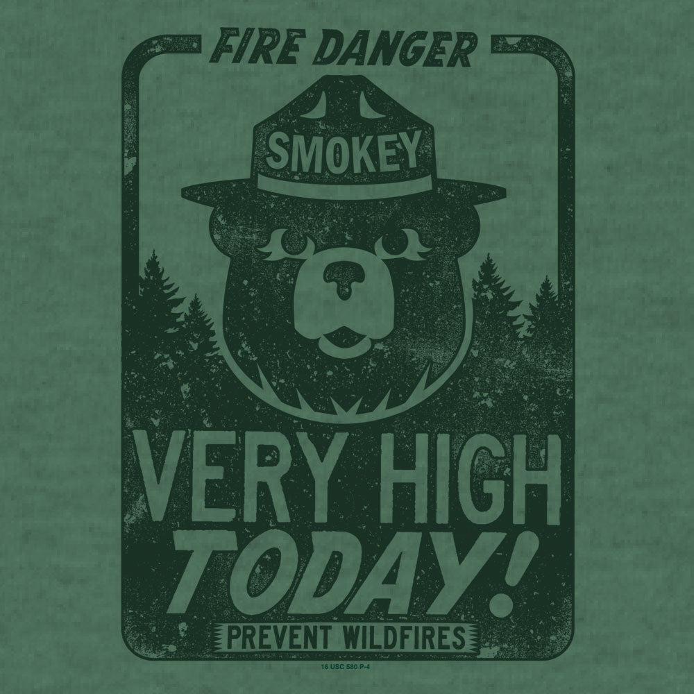 Smokey Bear "Fire Danger Very High Today" Mens T Shirt Green