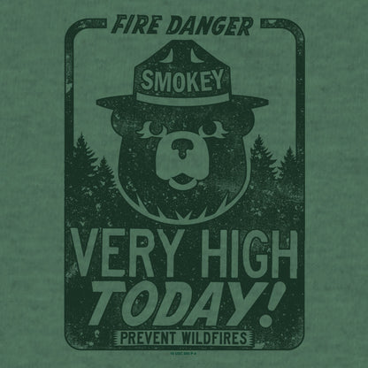 Smokey Bear "Fire Danger Very High Today" Mens T Shirt Green