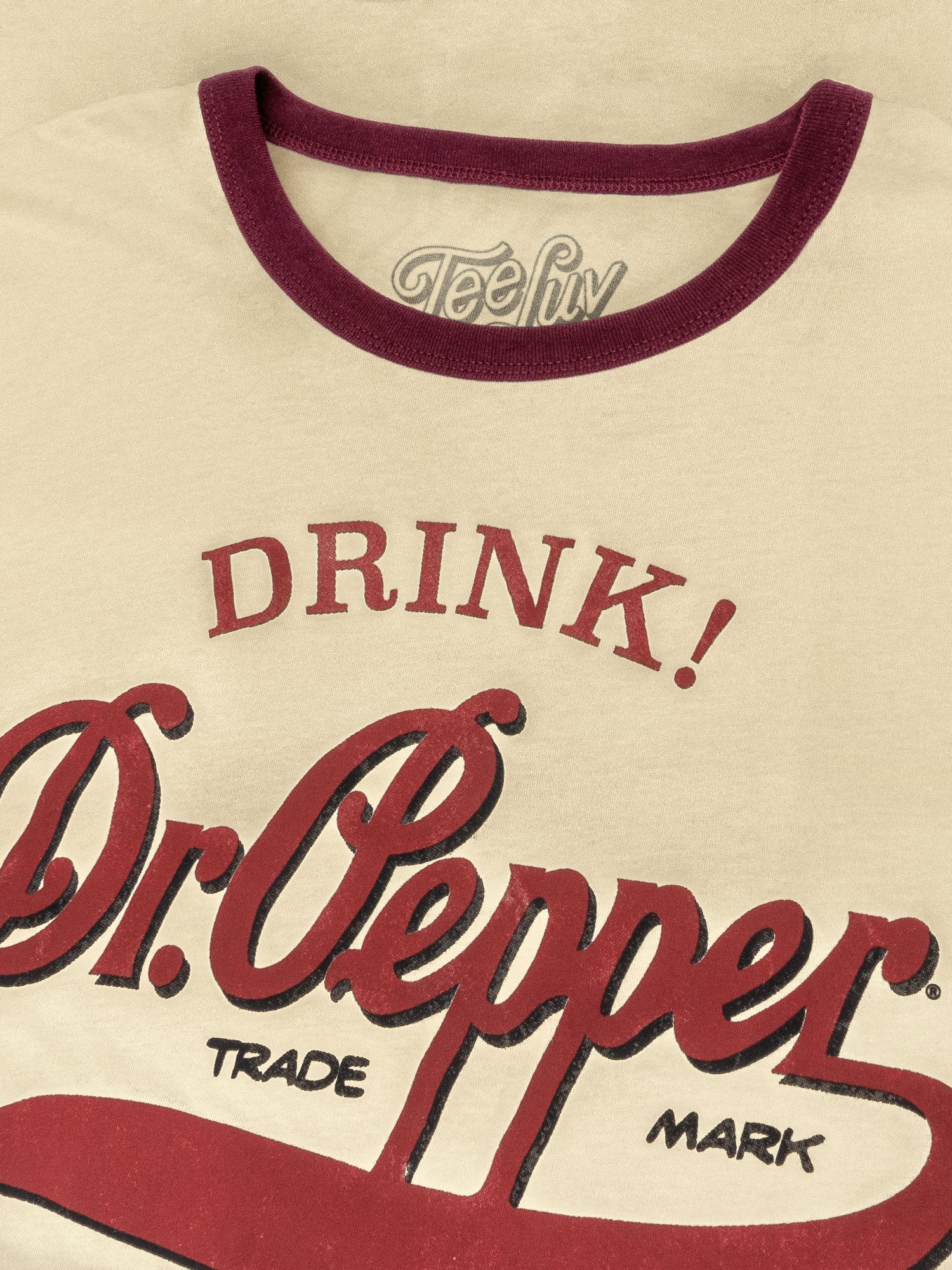 Retro Drink Dr. Pepper Ringer Mens T Shirt Beige and Maroon