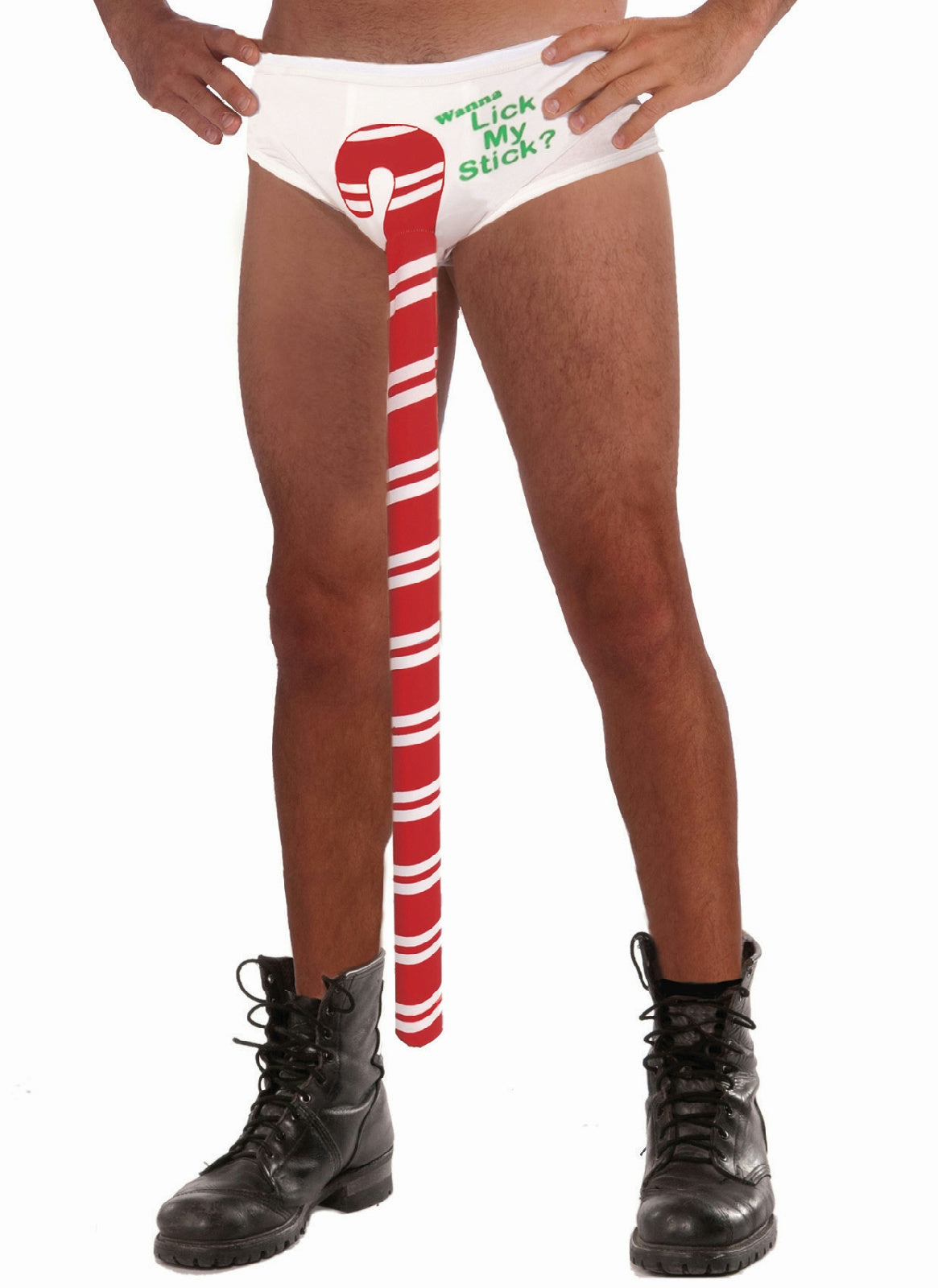 Forum Men's Novelty Christmas Candy Cane Wanna Lick My Stick Stud Undies Gag