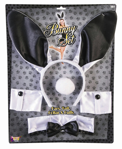 Sexy Black and White Bunny Ears Tail Collar Cuffs Costume Accessory Kit