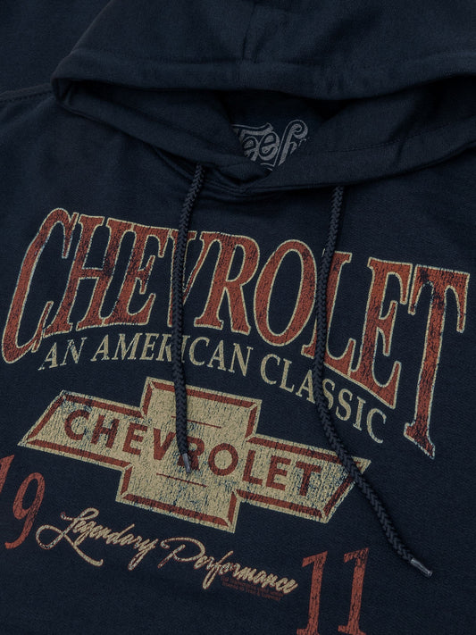 Chevy American Classic Pullover Hooded Sweatshirt Hoodie Navy