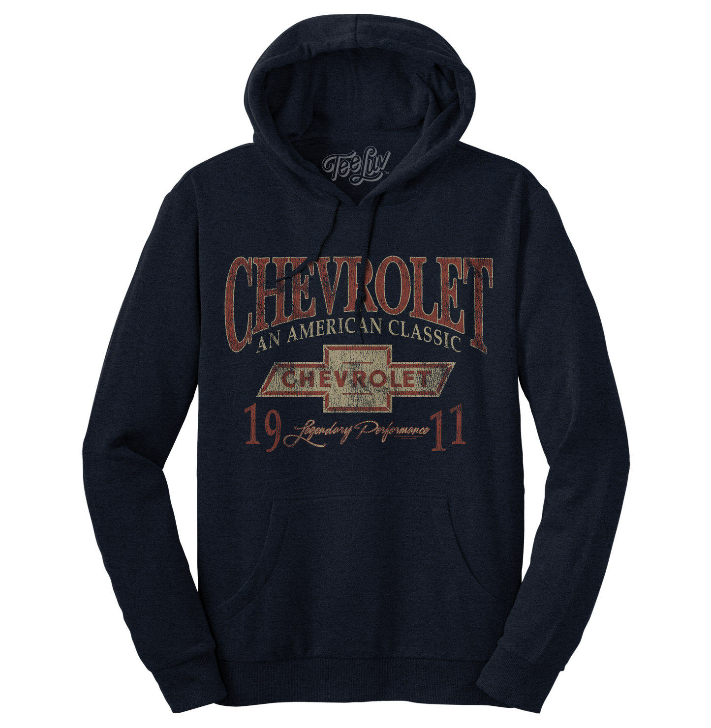 Chevy American Classic Pullover Hooded Sweatshirt Hoodie Navy
