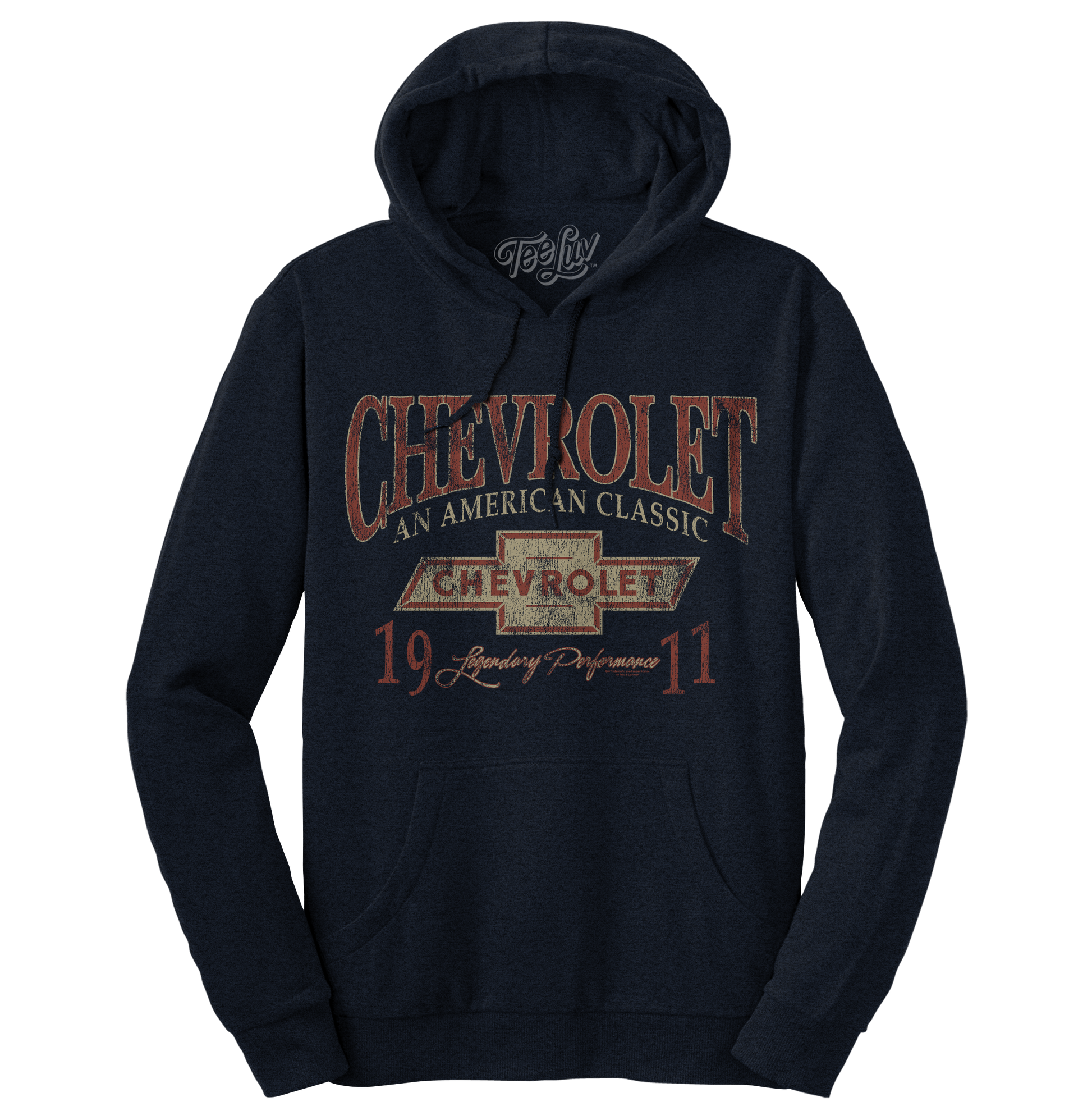 Chevy American Classic Pullover Hooded Sweatshirt Hoodie Navy