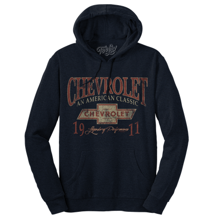 Chevy American Classic Pullover Hooded Sweatshirt Hoodie Navy