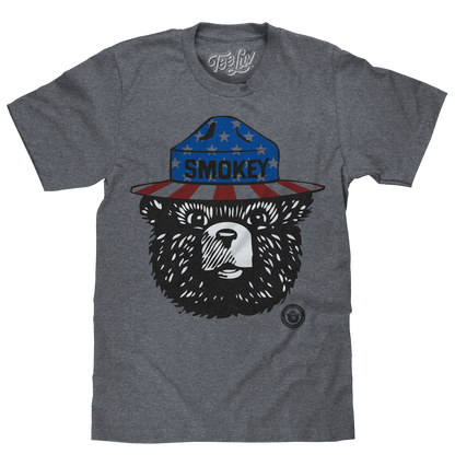 Patriotic Smokey Bear Mens T Shirt Gray