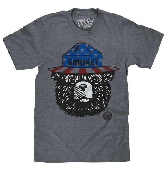 Patriotic Smokey Bear Mens T Shirt Gray
