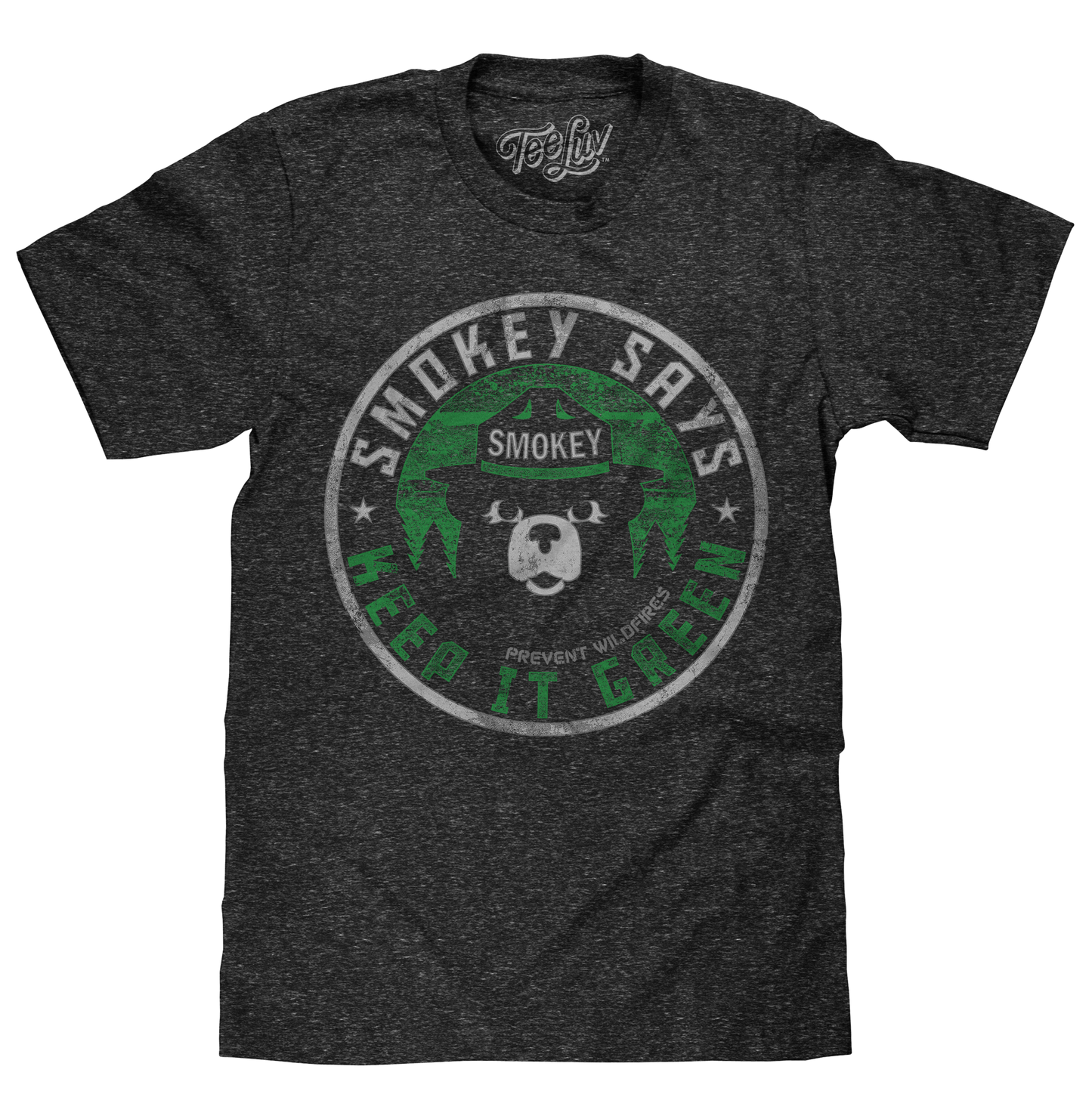 Smokey Says "Keep it Green, Prevent Wildfires" Mens T Shirt Gray
