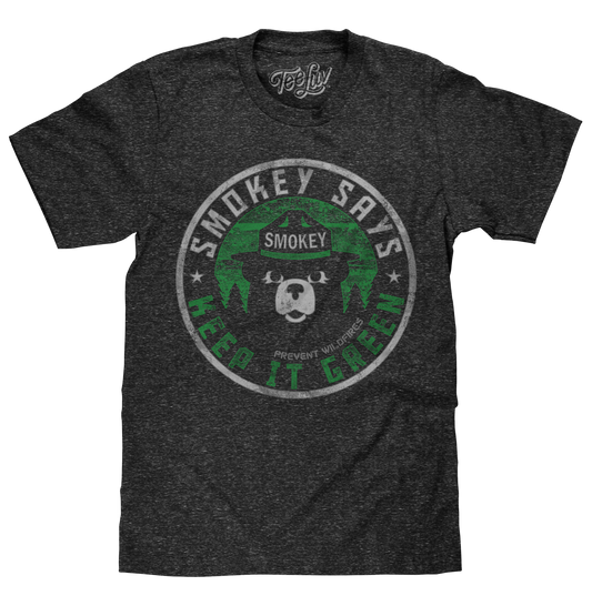 Smokey Says "Keep it Green, Prevent Wildfires" Mens T Shirt Gray