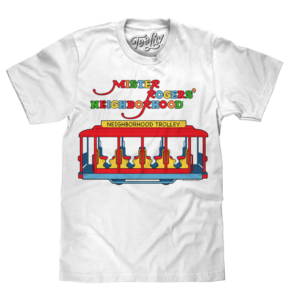 Mister Rogers' Neighborhood Trolley Logo Mens T Shirt White