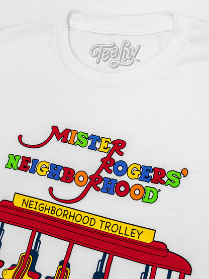 Mister Rogers' Neighborhood Trolley Logo Mens T Shirt White