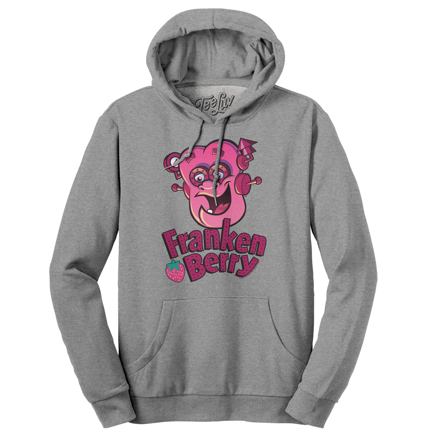Franken Berry Monster Cereal Mascot Hooded Sweatshirt Hoodie Oxford Gray