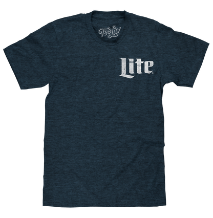 Miller Lite Beer Logo Front and Back Print Mens T Shirt Denim Black Heather