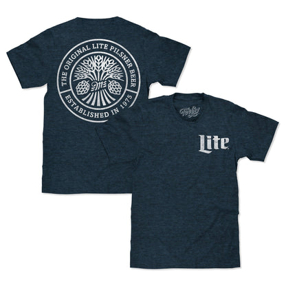 Miller Lite Beer Logo Front and Back Print Mens T Shirt Denim Black Heather