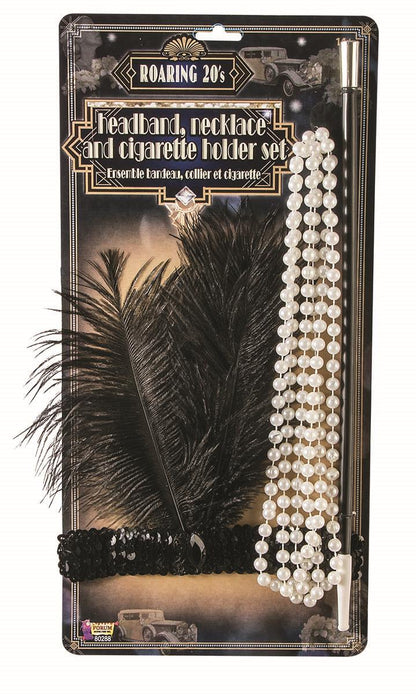 Roaring 20s Flapper Kit Headband, Necklace and Cigarette Holder
