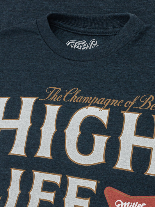 Miller High Life Champagne of Beers Mens T Shirt Heather Navy Blue