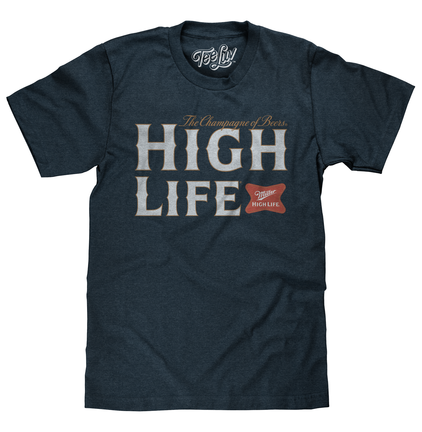 Miller High Life Champagne of Beers Mens T Shirt Heather Navy Blue