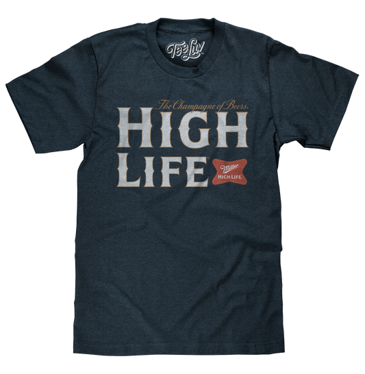 Miller High Life Champagne of Beers Mens T Shirt Heather Navy Blue