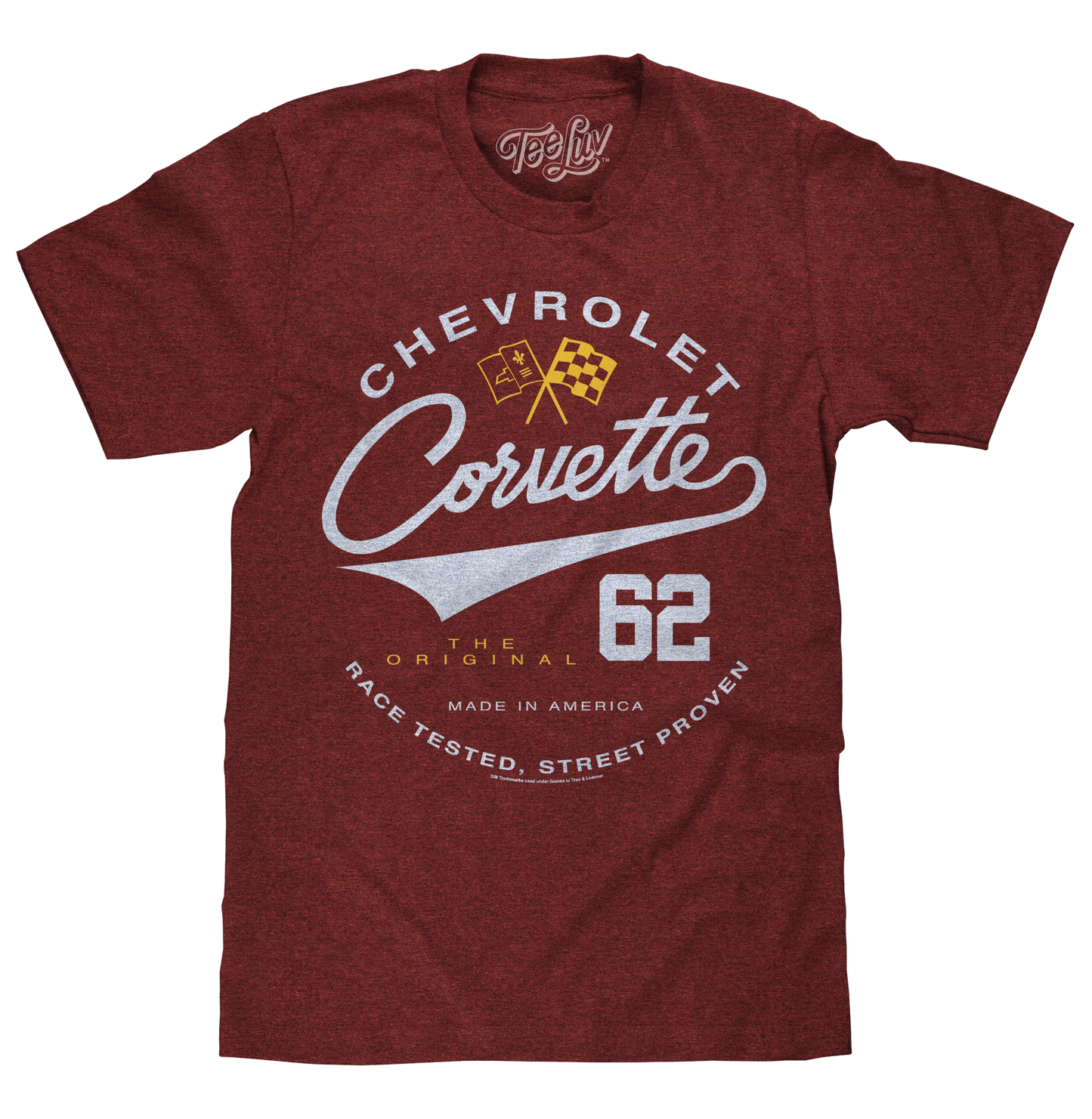 Chevrolet Corvette 62 Race Tested Street Proven Mens T Shirt Crimson Heather