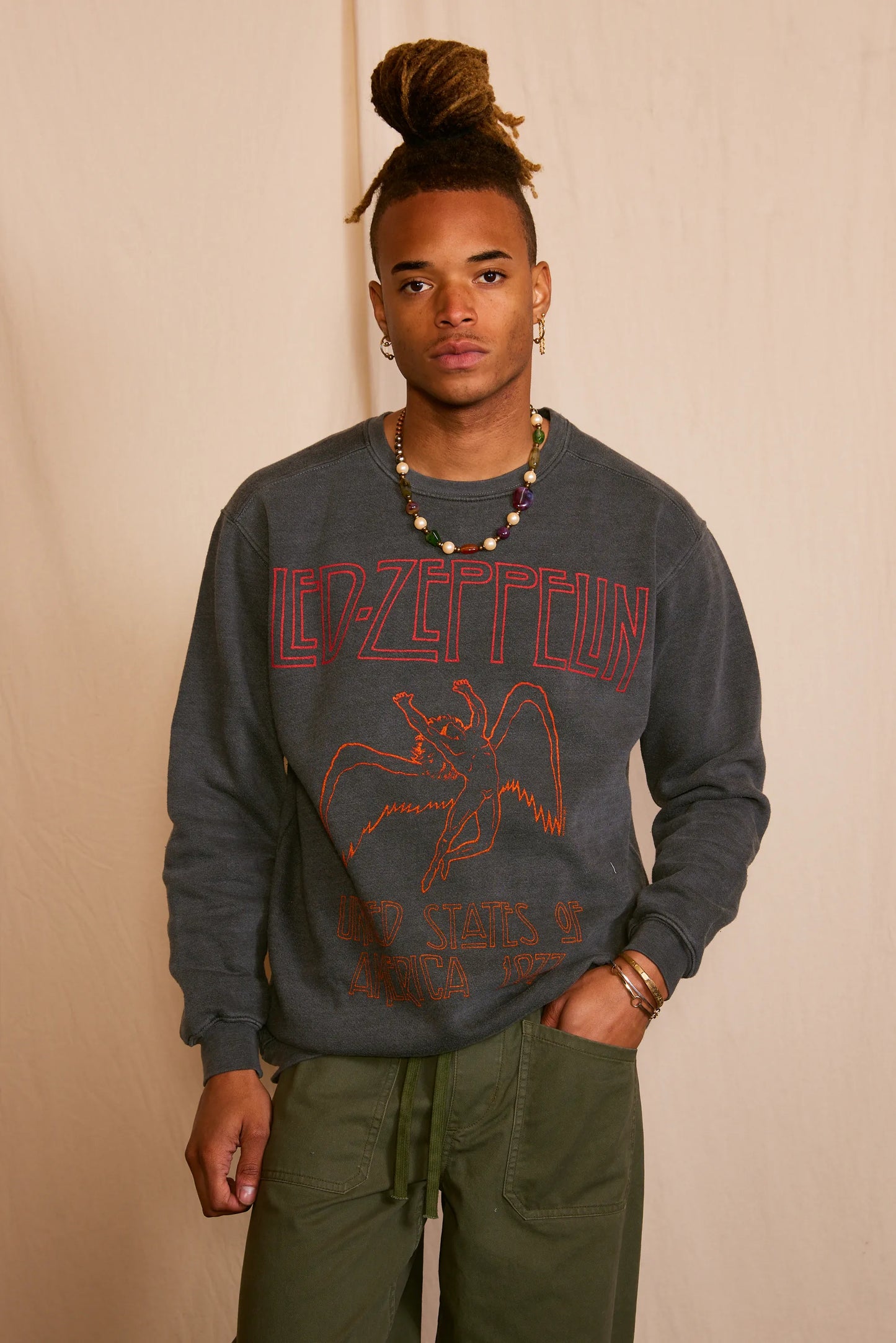 Led Zeppelin USA 1977 Mens Crewneck Sweatshirt Vintage Black
