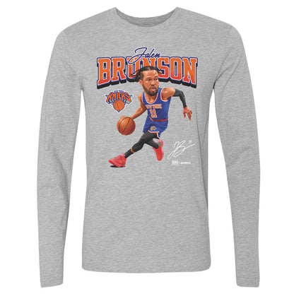 Jalen Brunson New York Knicks Caricature WHT Mens Long Sleeve T Shirt 500 Level Officially Licensed Fan Gear