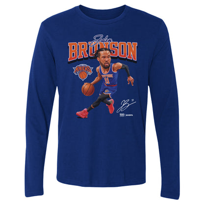 Jalen Brunson New York Knicks Caricature WHT Mens Long Sleeve T Shirt 500 Level Officially Licensed Fan Gear